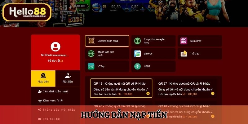 Hướng dẫn nạp tiền